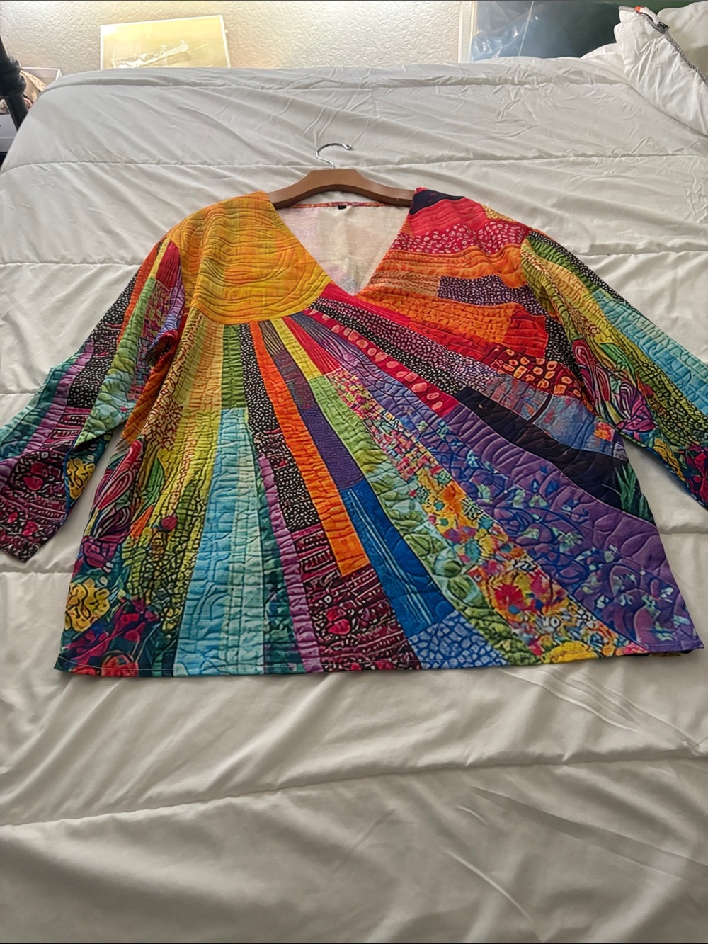 SHEIN Multicolor Quilted V-Neck Tunic - Yellow, Red, Blue, Green, Purple